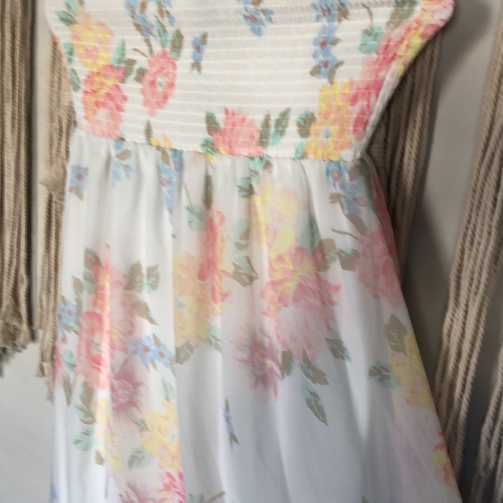 Strapless White Floral Maxi Dress